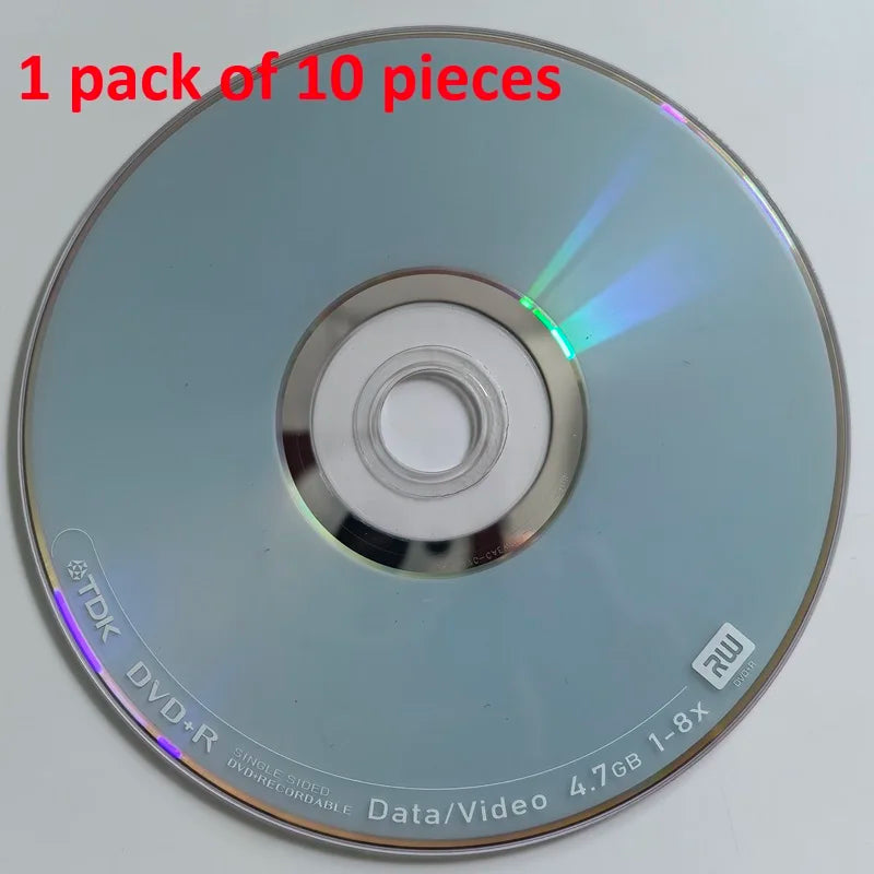 1 pack of 10 DVDs can record data/video. DVD-R/DVD+R burns discs all at once. DVD-RW/DVD+RW rewritable duplicate recording discs