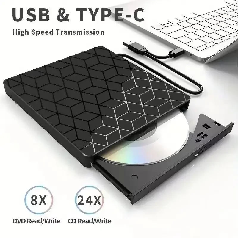 7 in 1 USB3.0&Type C CD DVD Recorder Player Writer External DVD Burner Optical Drive Portable Reader For Laptop Desktop Notebook