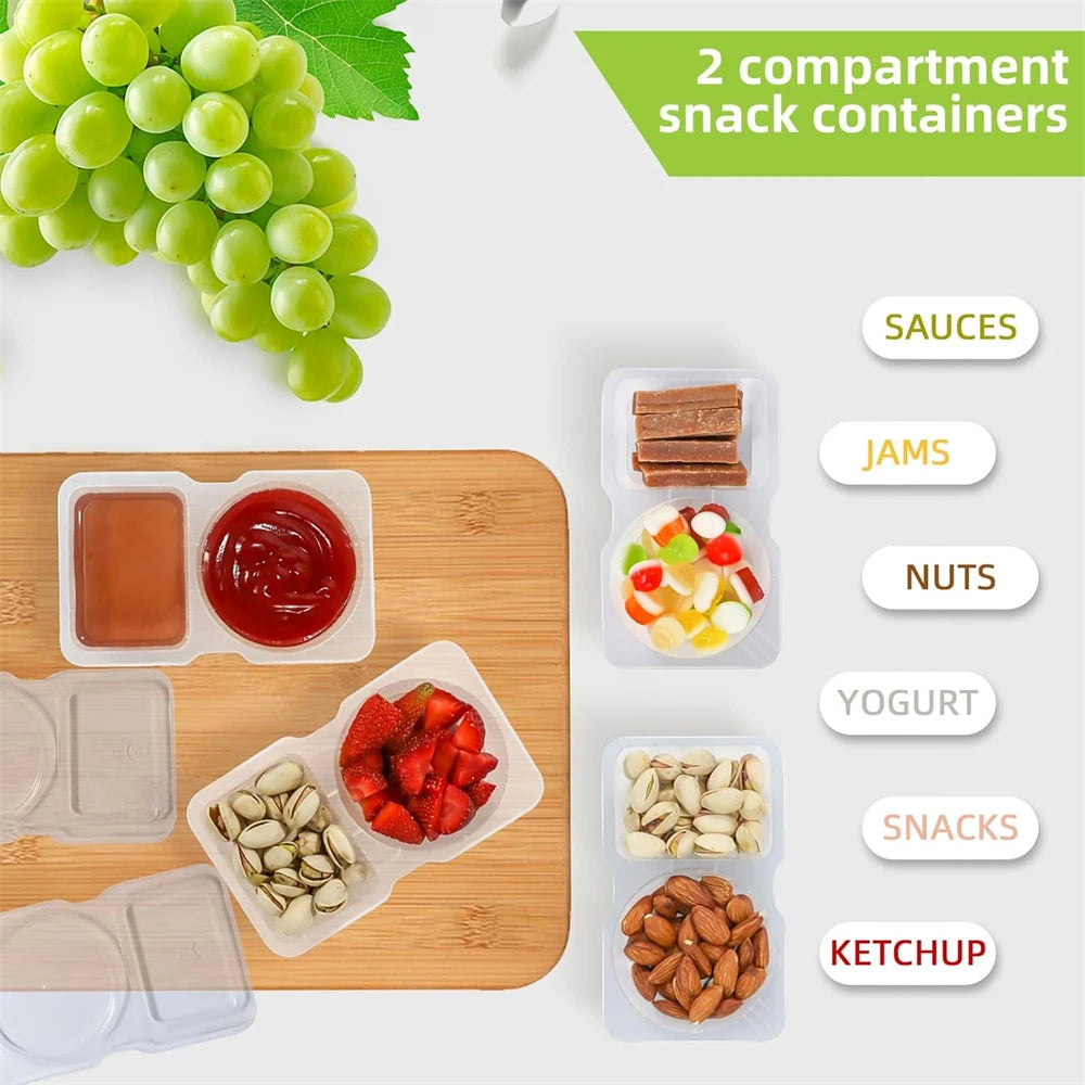 20Pcs Snack Pack Containers, Double Compartment Condiment Containers with Lids, Reusable Small Sauce Dipping Containers