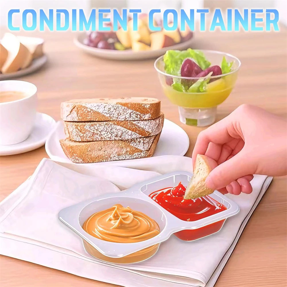 20Pcs Snack Pack Containers, Double Compartment Condiment Containers with Lids, Reusable Small Sauce Dipping Containers
