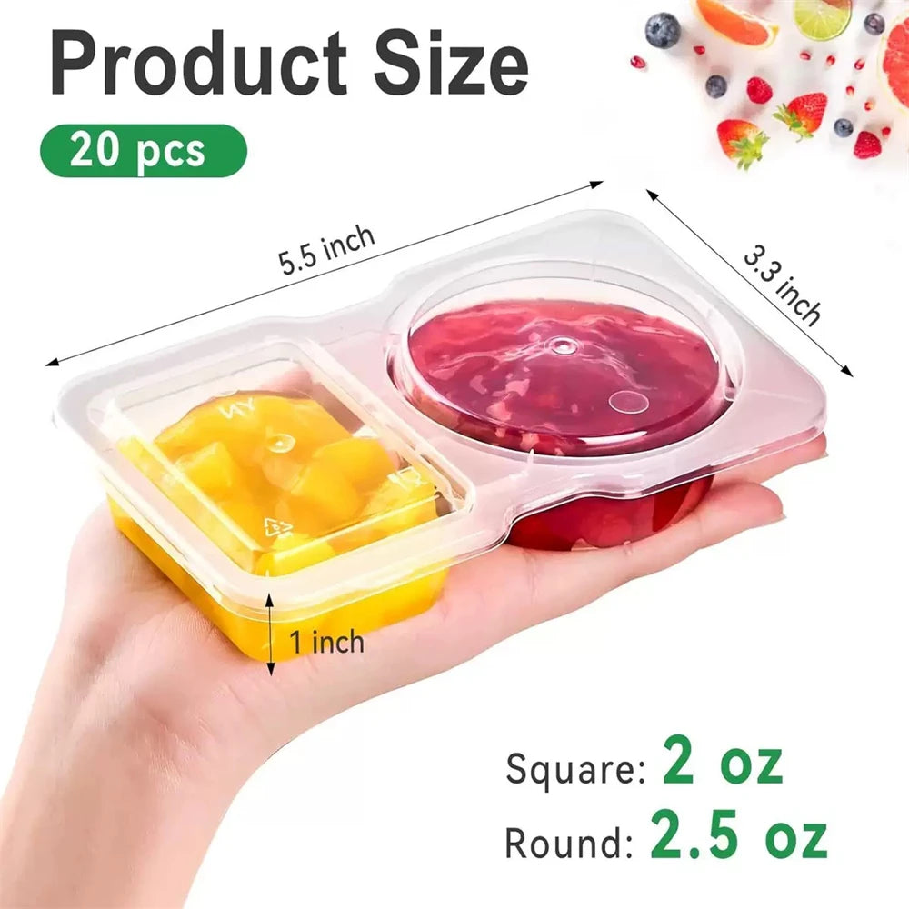 20Pcs Snack Pack Containers, Double Compartment Condiment Containers with Lids, Reusable Small Sauce Dipping Containers