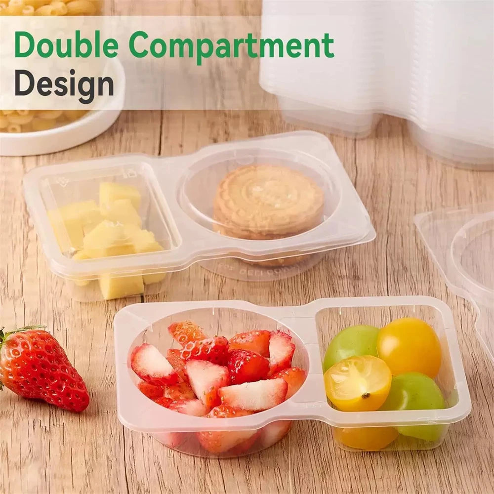 20Pcs Snack Pack Containers, Double Compartment Condiment Containers with Lids, Reusable Small Sauce Dipping Containers