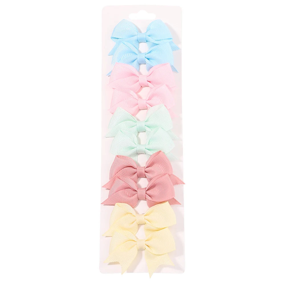 Kids Hair Bow Clips (10-Pack) — Handmade Ribbon Bows for Girls