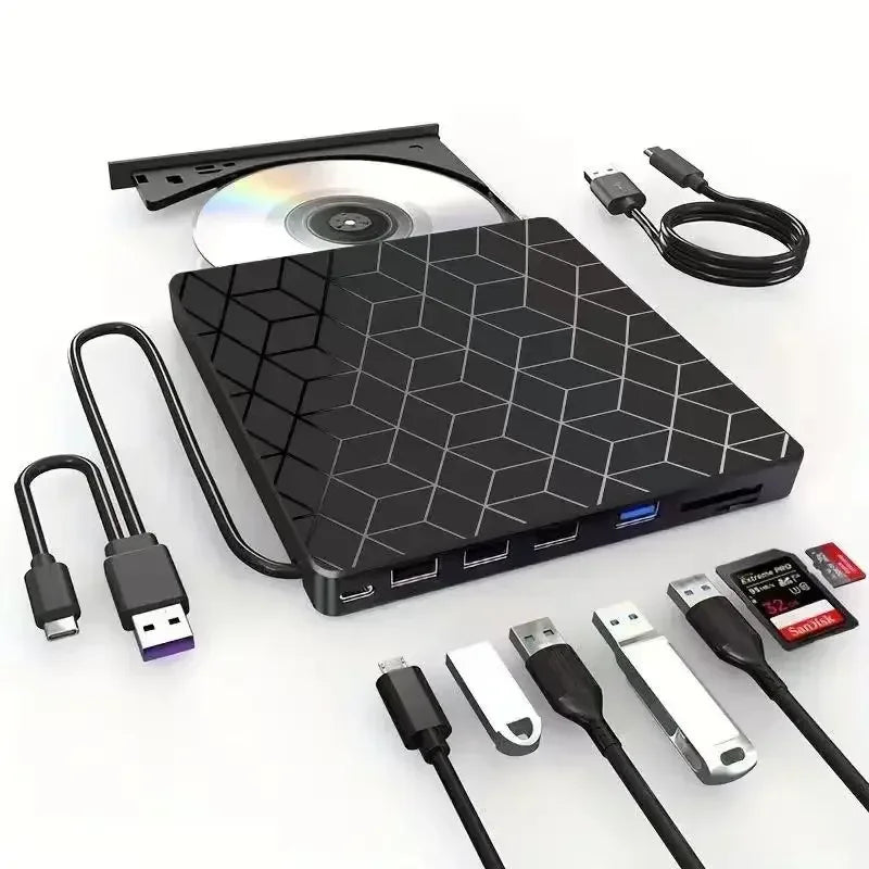7 in 1 USB3.0&Type C CD DVD Recorder Player Writer External DVD Burner Optical Drive Portable Reader For Laptop Desktop Notebook
