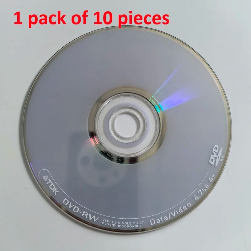 1 pack of 10 DVDs can record data/video. DVD-R/DVD+R burns discs all at once. DVD-RW/DVD+RW rewritable duplicate recording discs