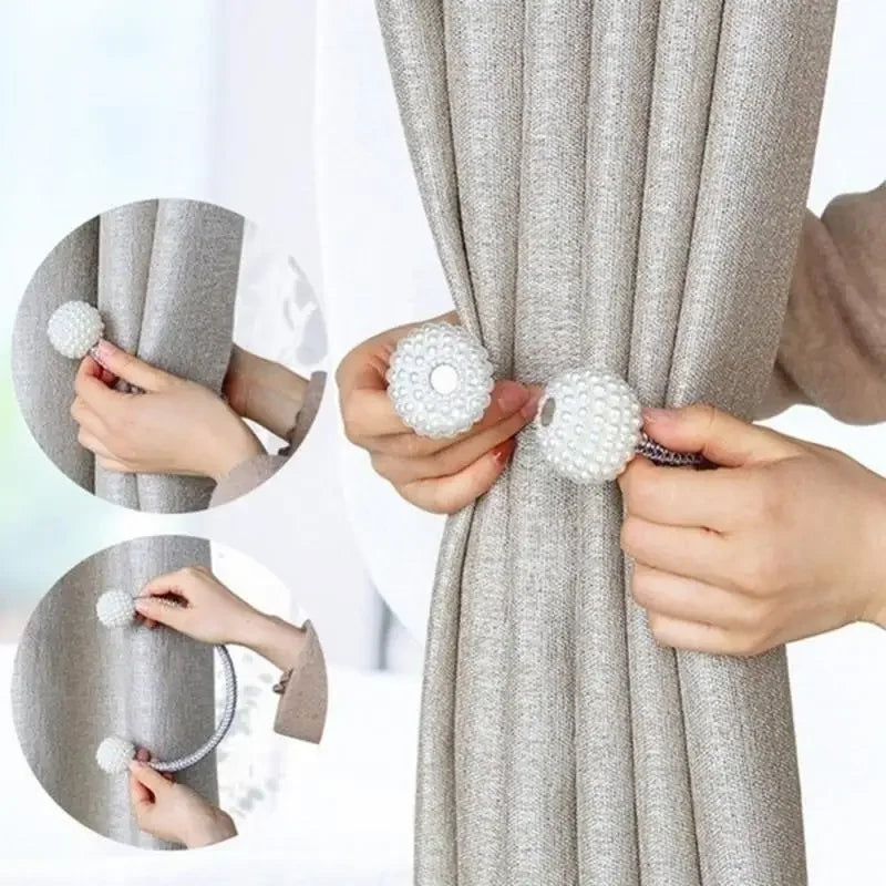 Magnetic Pearl Curtain Tiebacks — Pretty Hold-Backs for Drapes