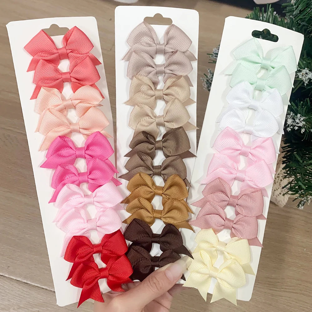 Kids Hair Bow Clips (10-Pack) — Handmade Ribbon Bows for Girls