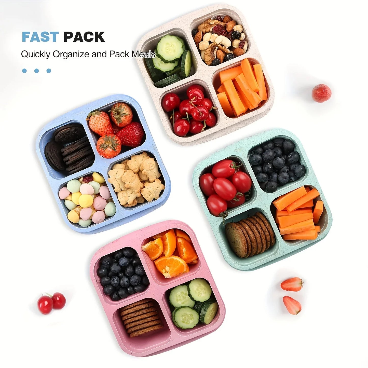 Snack Box with Four Transparent Lids, Snack Container, Food Box for Fresh-keeping Snacks, Lunch Box, Dried Fruit Box, Adult Meal
