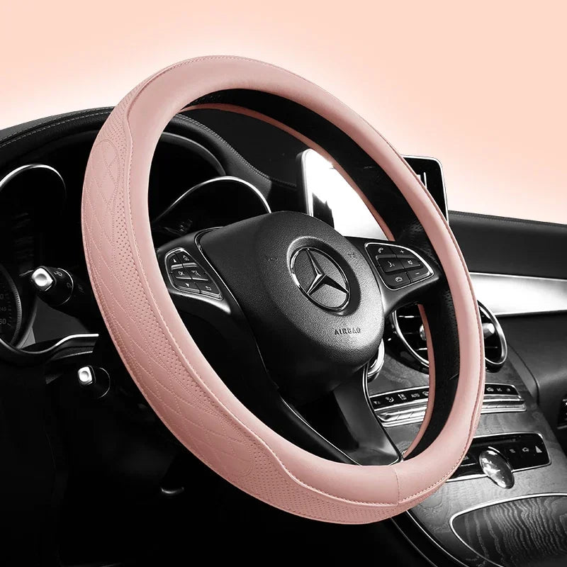 Napa Leather Steering Wheel Cover — Anti-Slip Comfort Grip (15")