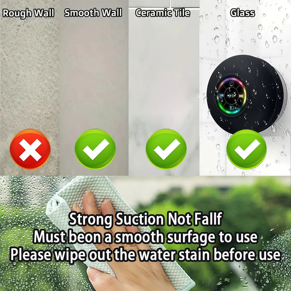 Portable Bluetooth Speaker — Waterproof LED Sound with Suction Cup