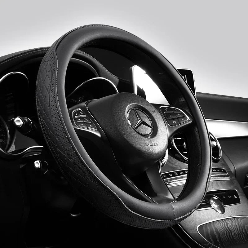 Napa Leather Steering Wheel Cover — Anti-Slip Comfort Grip (15")
