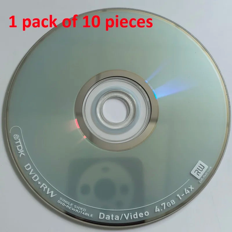 1 pack of 10 DVDs can record data/video. DVD-R/DVD+R burns discs all at once. DVD-RW/DVD+RW rewritable duplicate recording discs