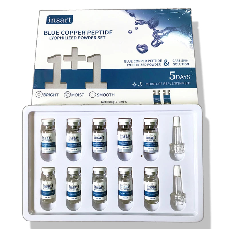 Blue Copper Peptide Lyophilized Powder Set Moisturzing Whitening Face Serum Anti Wrinkle Smooth Tender SkinCare Brighten Essence