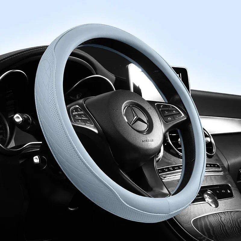 Napa Leather Steering Wheel Cover — Anti-Slip Comfort Grip (15")