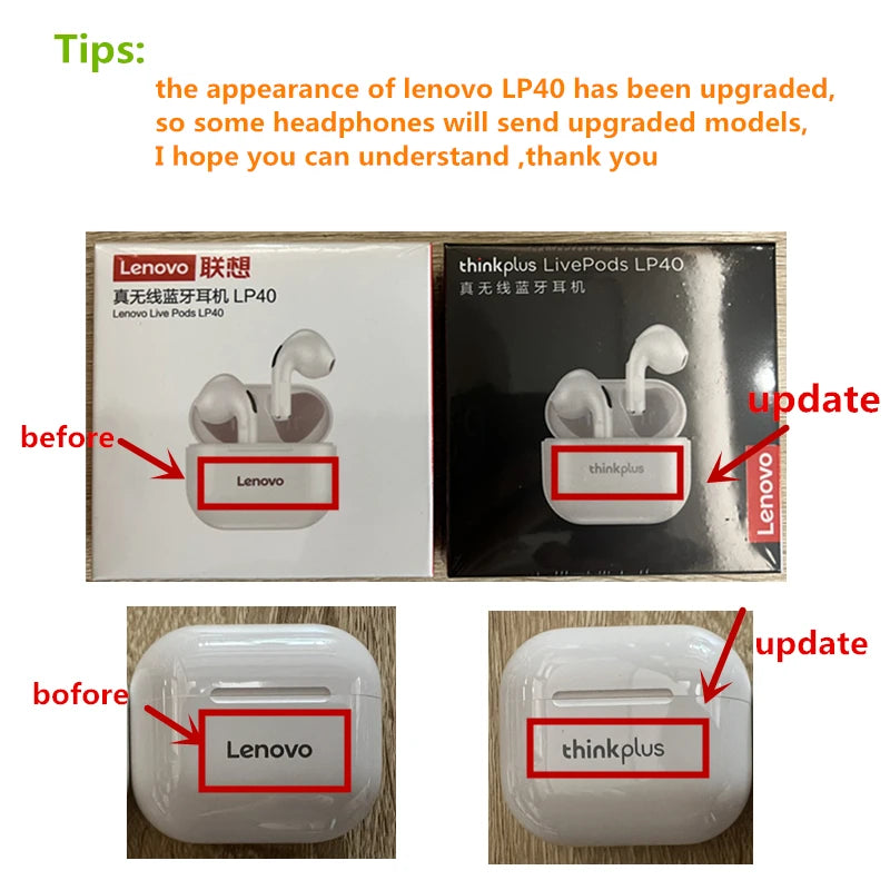 Lenovo LP40 Wireless Earbuds — True Wireless Bluetooth with Touch Control