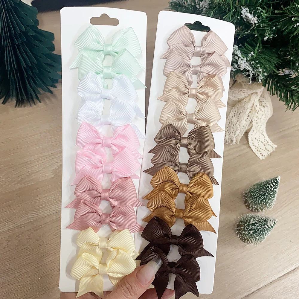 Kids Hair Bow Clips (10-Pack) — Handmade Ribbon Bows for Girls