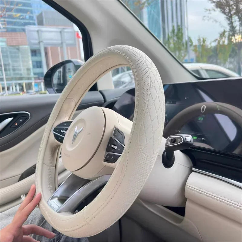 Napa Leather Steering Wheel Cover — Anti-Slip Comfort Grip (15")