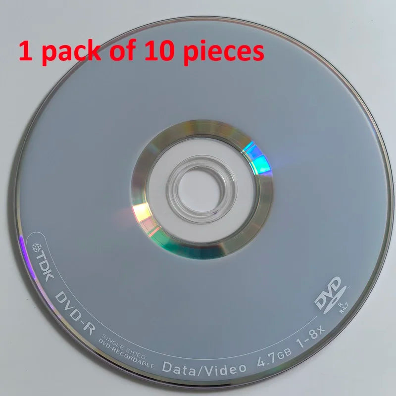 1 pack of 10 DVDs can record data/video. DVD-R/DVD+R burns discs all at once. DVD-RW/DVD+RW rewritable duplicate recording discs